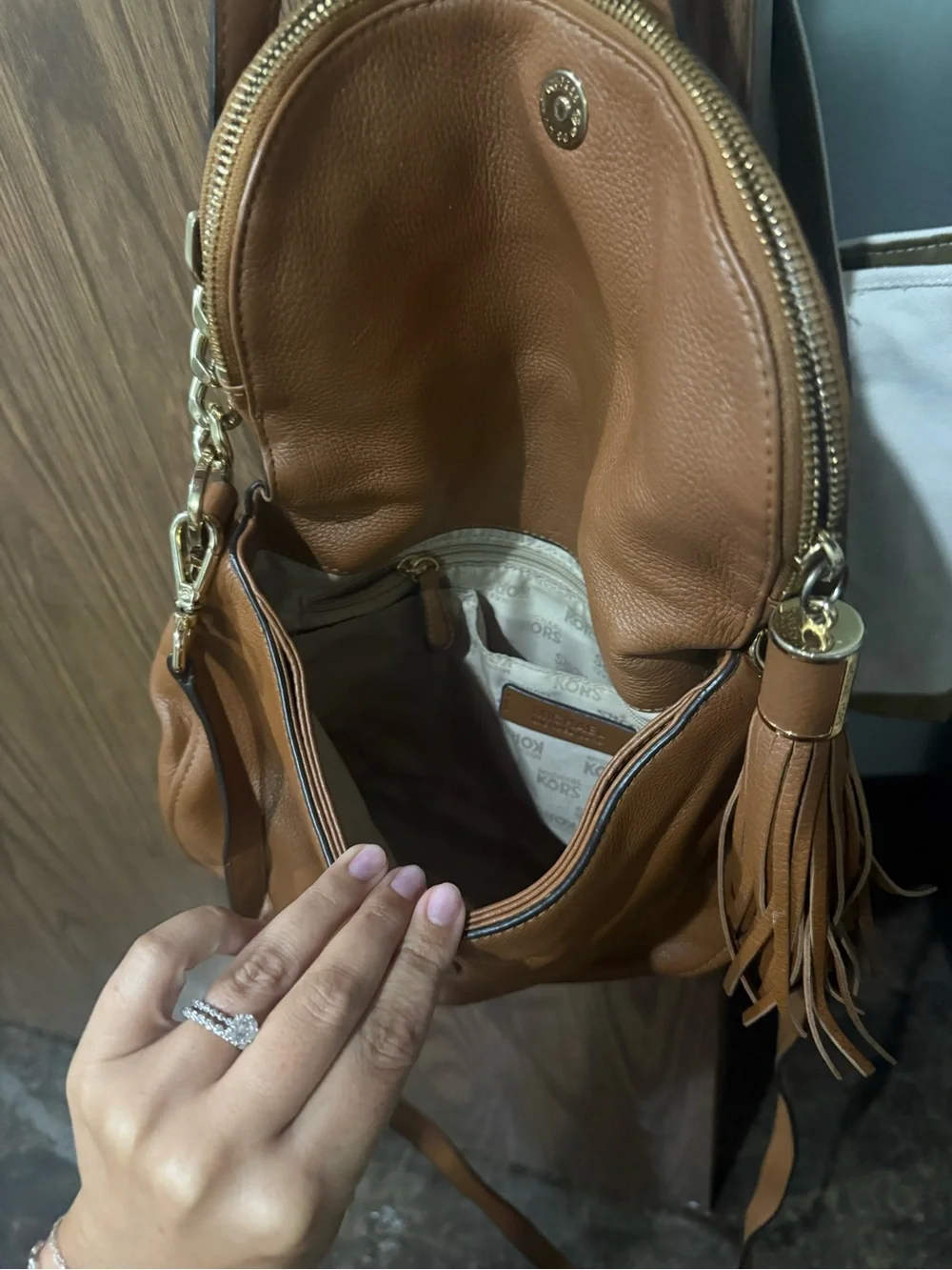 Michael Kors Cognac Leather Shoulder Bag with Tassel